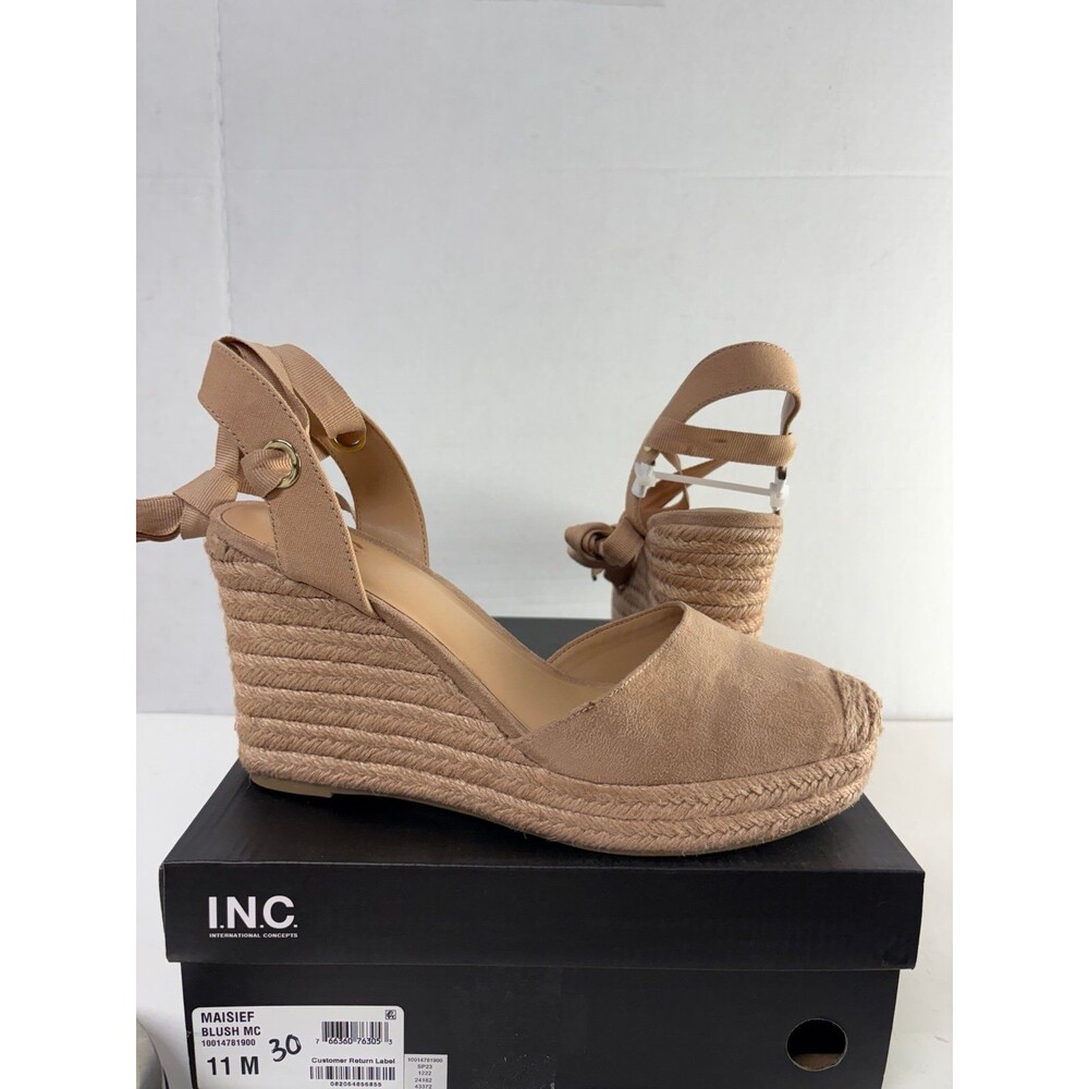 INC Women's Maisie Blush Lace-Up Espadrille Wedge Sandals Ankle Wrap Tie Sz 11M